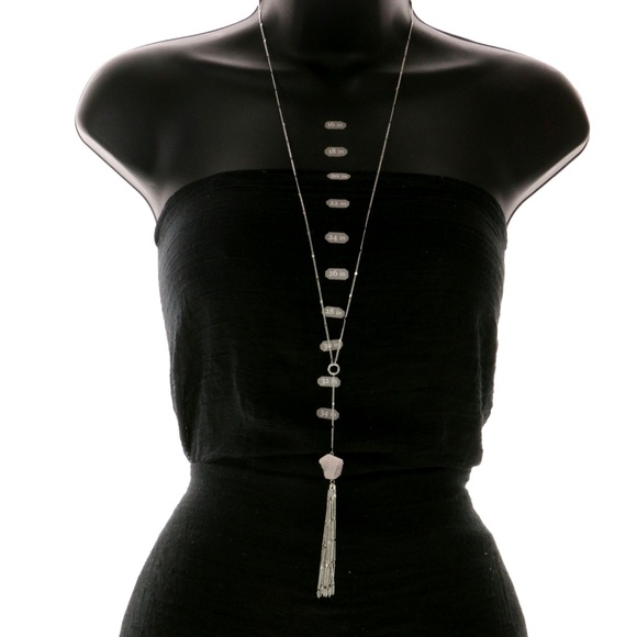 Semi-Precious Tassel -Necklace Silver & Pink NWT - Picture 2 of 3